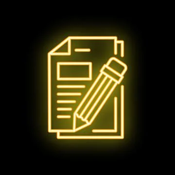 Neon icon of pencil taking notes on paper document 스톡 일러스트