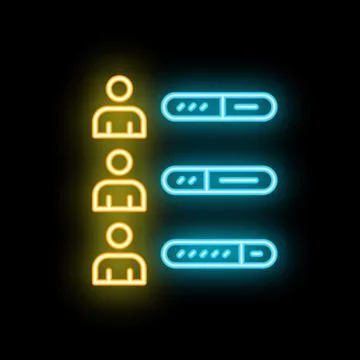 Neon icon of people choosing loading bars showing download progress Stock Illustration