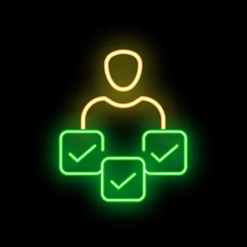 Neon icon of person completing multiple tasks with check marks Stock Illustration