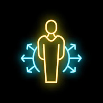 Neon icon of a person managing multitasking processes with arrows symbolizi.. 스톡 일러스트