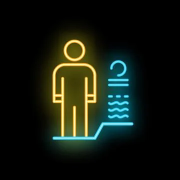Neon icon of person standing on diving platform preparing to jump into water Stock Illustration