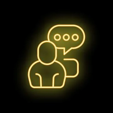 Neon icon of person talking with speech bubble showing communication Illustration