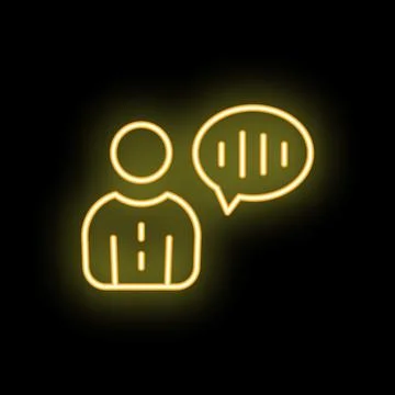 Neon icon of person talking with speech bubble on black background Illustration