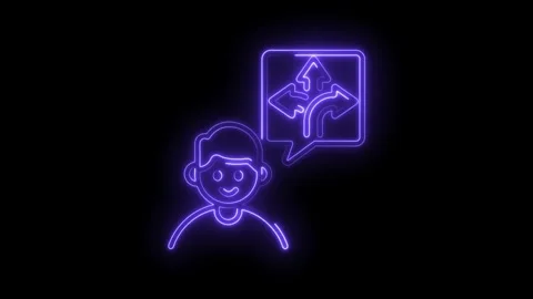 Neon icon of person thinking about choices and alternative paths on a black Stock Footage 330772789