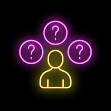 Neon icon of person thinking with question marks Stock Illustration