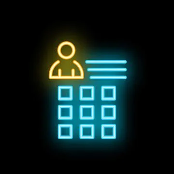 Neon icon of person working on computer using spreadsheet software Stock Illustration