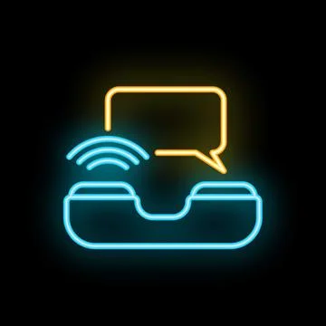 Neon icon of phone receiving a message using wifi signal Stock Illustration