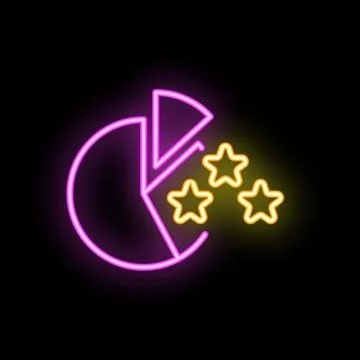 Neon icon of pie chart generating stars representing customer satisfaction .. Stock Illustration