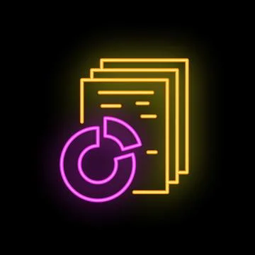 Neon icon of pie chart representing business analytics and data analysis Stock Illustration