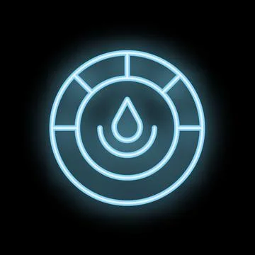 Neon icon of pie chart showing water consumption level Stock Illustration
