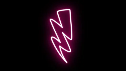 Neon icon of pink lightning bolt on dark background motion video Stock Footage 294277728