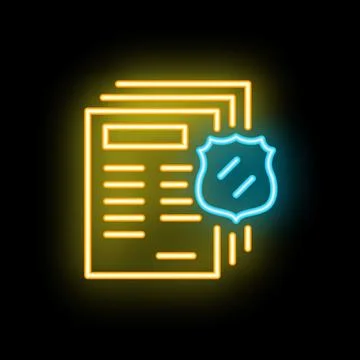 Neon icon of police report document with badge representing law enforcement 스톡 일러스트