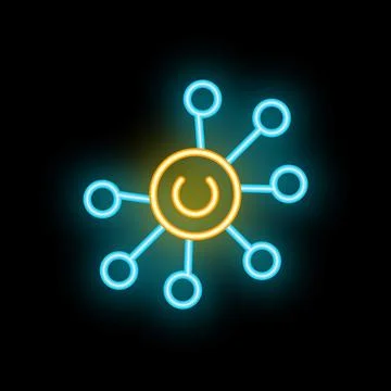 Neon icon of power button connecting to network representing decentralized .. Ilustração Stock