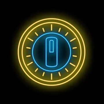 Neon icon of power button enclosed in circle on black background Stock Illustration