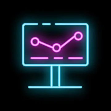 Neon icon of a presentation displaying growing statistics graph Illustrazione stock