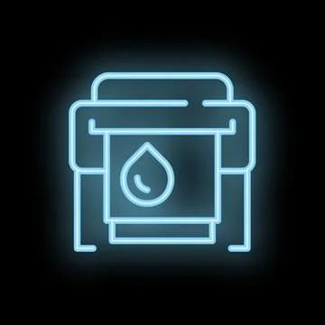 Neon icon of printer cartridge showing ink level printing Stock Illustration