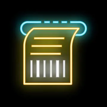 Neon icon of a printer printing a document with a barcode Stock Illustration