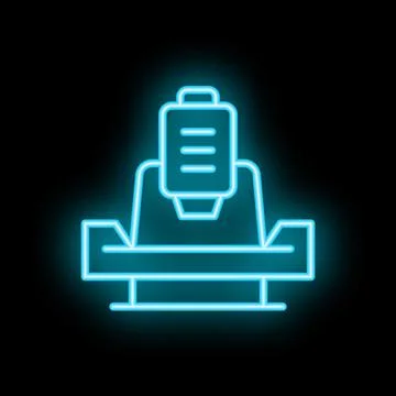 Neon icon of printer printing a document on black background Stock Illustration