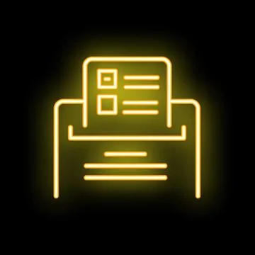 Neon icon of a printer printing a document with checkboxes Stock Illustration