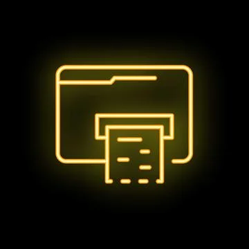 Neon icon of printer printing a document Stock Illustration