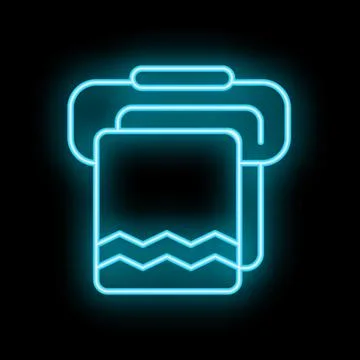 Neon icon of a printer printing documents on black background Stock Illustration