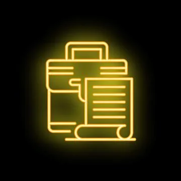 Neon icon of a printer printing documents with yellow glowing lines on a bl.. Stock Illustration