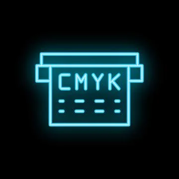 Neon icon of printer showing cmyk color model for graphic design Stock Illustration