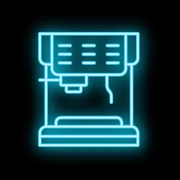 Neon icon of professional coffee machine making espresso Stock Illustration