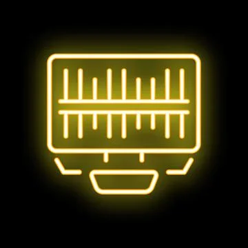 Neon icon of professional studio audio mixer with multiple faders and knobs Stock Illustration