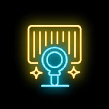 Neon icon of professional studio microphone recording audio podcast or song Stock Illustration