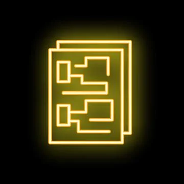 Neon icon of project management with tasks on black background Stock Illustration