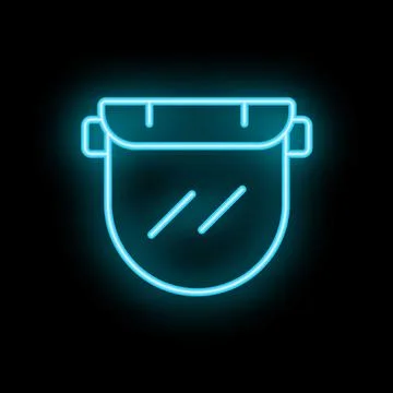 Neon icon of protective plastic face shield glowing on black background Stock Illustration