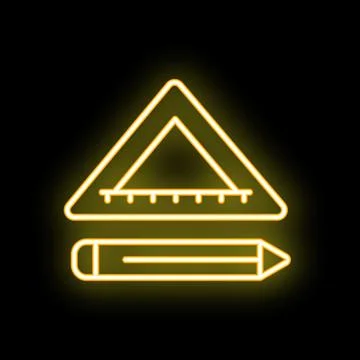 Neon icon of protractor ruler and pencil representing school or office suppli Stock Illustration