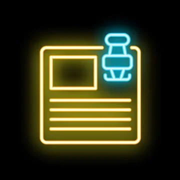 Neon icon of a push pin attaching a document representing notice or reminder 库存插图