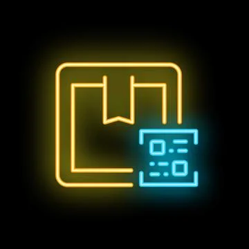 Neon icon of qr code being scanned over cardboard box for delivery tracking Stock Illustration