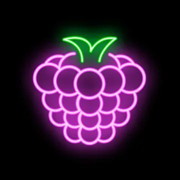 Neon icon of raspberry shining on black background Stock Illustration