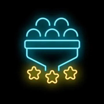 Neon icon of raw materials being processed into stars representing a value .. Stock Illustration