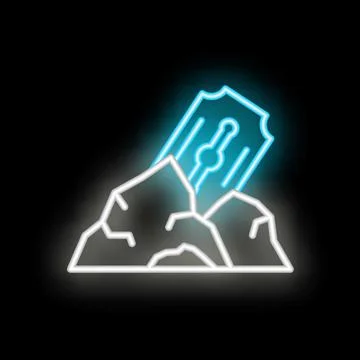 Neon icon of a razor blade falling on rocks symbolizing danger イラスト素材