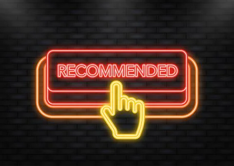 Neon Icon. Recommended red button in 3D style on white background. Vector Stock Illustration