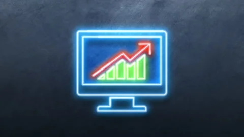 Neon icon Report graph or Sales growth sign in monitor. Analysis and Statistics  Stock Footage 130932276