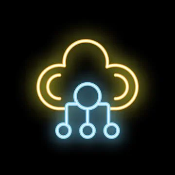 Neon icon representing cloud computing system connecting users 스톡 일러스트