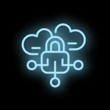 Neon icon representing cloud computing security system Illustrazione stock