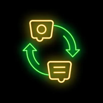 Neon icon representing data synchronization with two devices exchanging inf.. 스톡 일러스트