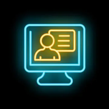 Neon icon representing digital identity with a computer monitor showcasing an イラスト素材
