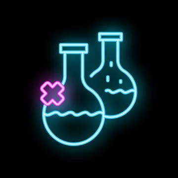 Neon icon representing failed experiment with two flasks Stock Illustration