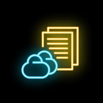 Neon icon representing files being uploaded to a cloud storage database Illustrazione stock