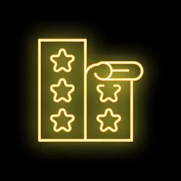 Neon icon representing loyalty program showing stars on card and mobile app Illustrazione stock