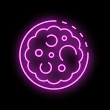 Neon icon representing moon surface with craters glowing purple Stock Illustration