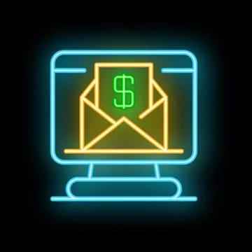Neon icon representing online payment with bright colors on a black backgroun Stock Illustration