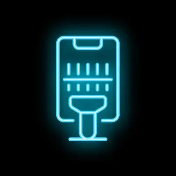 Neon icon representing phone displaying loading bar with flashlight turning o Stock Illustration
